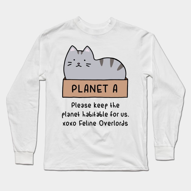 Gray Cat - Habitable Planet (White) Long Sleeve T-Shirt by ImperfectLife